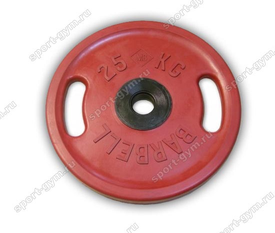Красный олимпийский диск с ручками 25 кг MB Barbell &Oslash; 51 мм