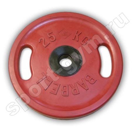 Красный олимпийский диск с ручками 25 кг MB Barbell Ø 51 мм